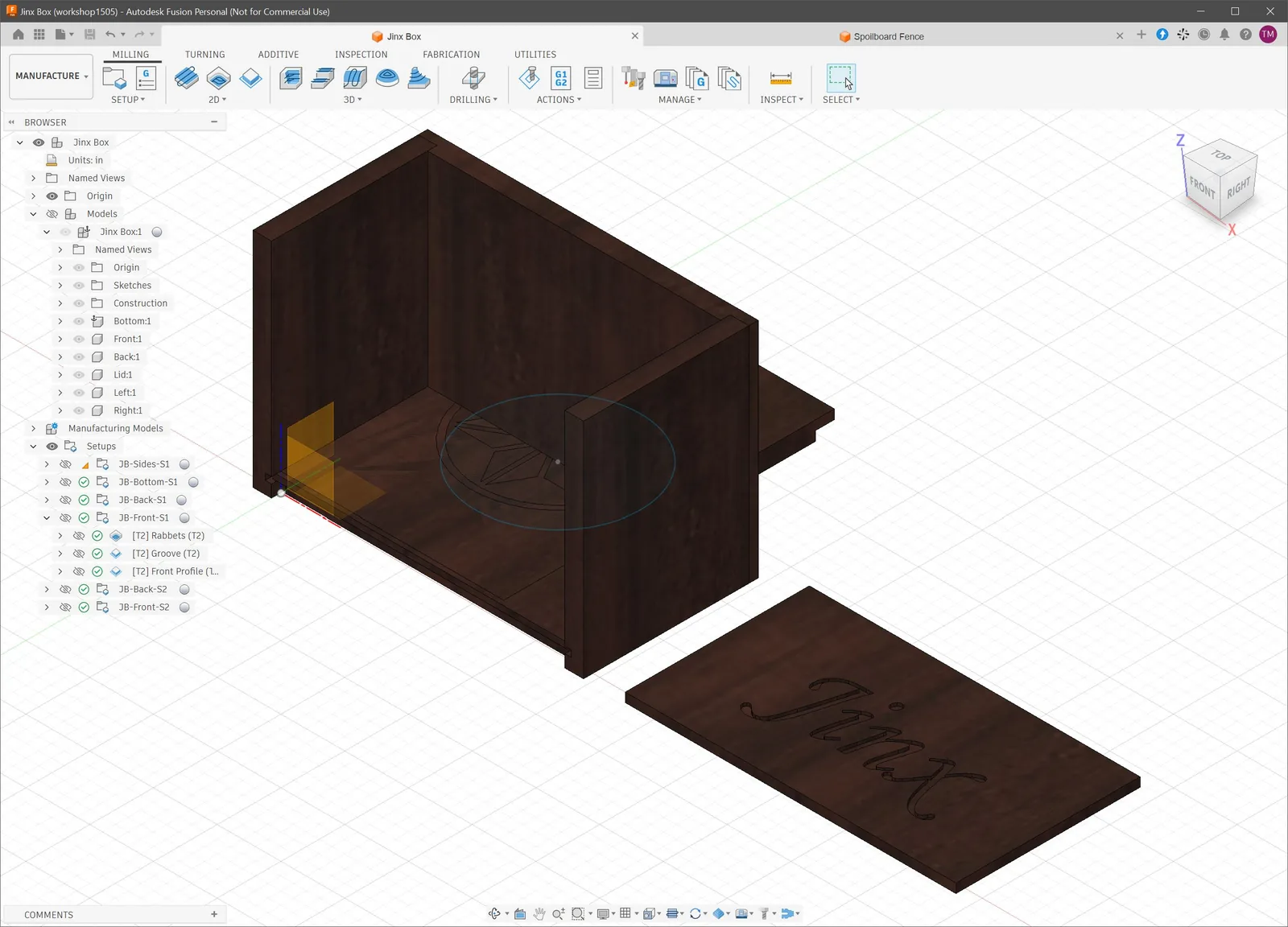 The design program showing the box and a list of cutting steps.